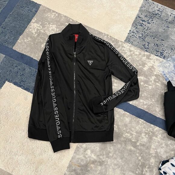 Guess Men's Jet Black Walt Logo Tape Mock Full Zip Fleece Jacket Sz M, Medium - Picture 1 of 10